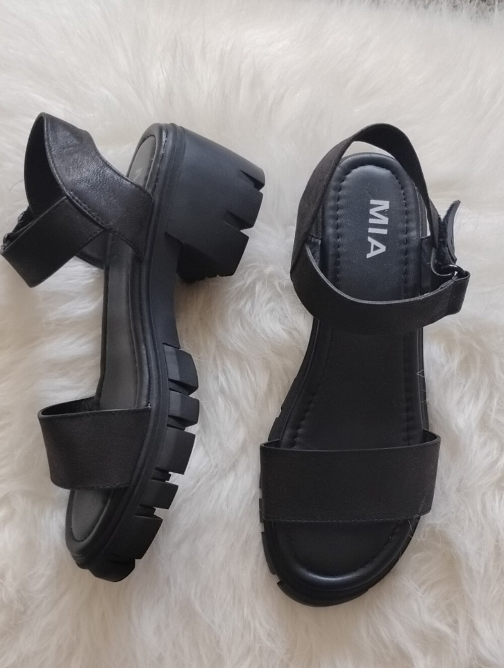 MIA Black Lug-Sole Platform Sandals